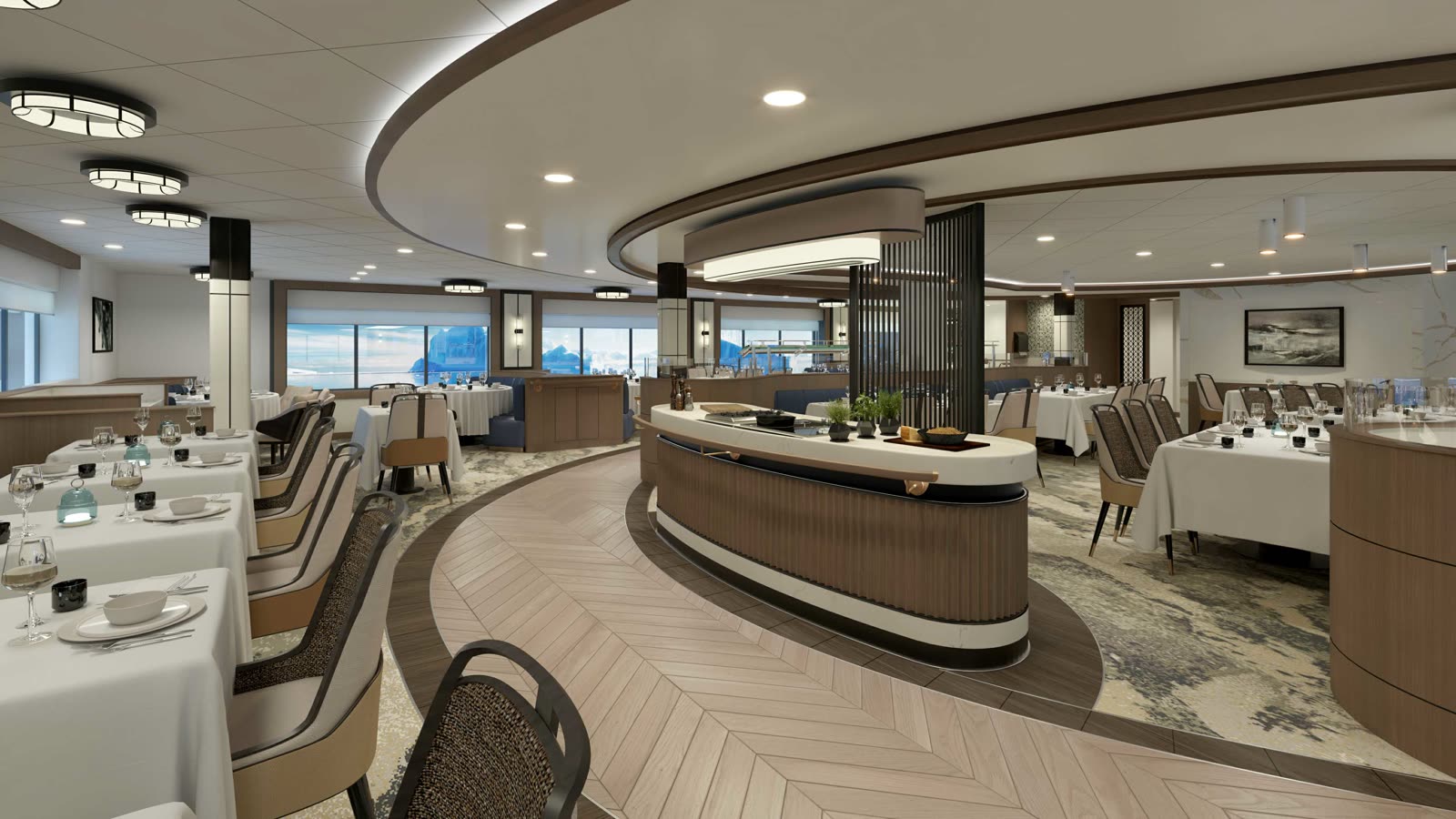 Restaurant — Speisesaal auf Deck 3 mit Meeresblick — südamerikanisch inspirierte Küche