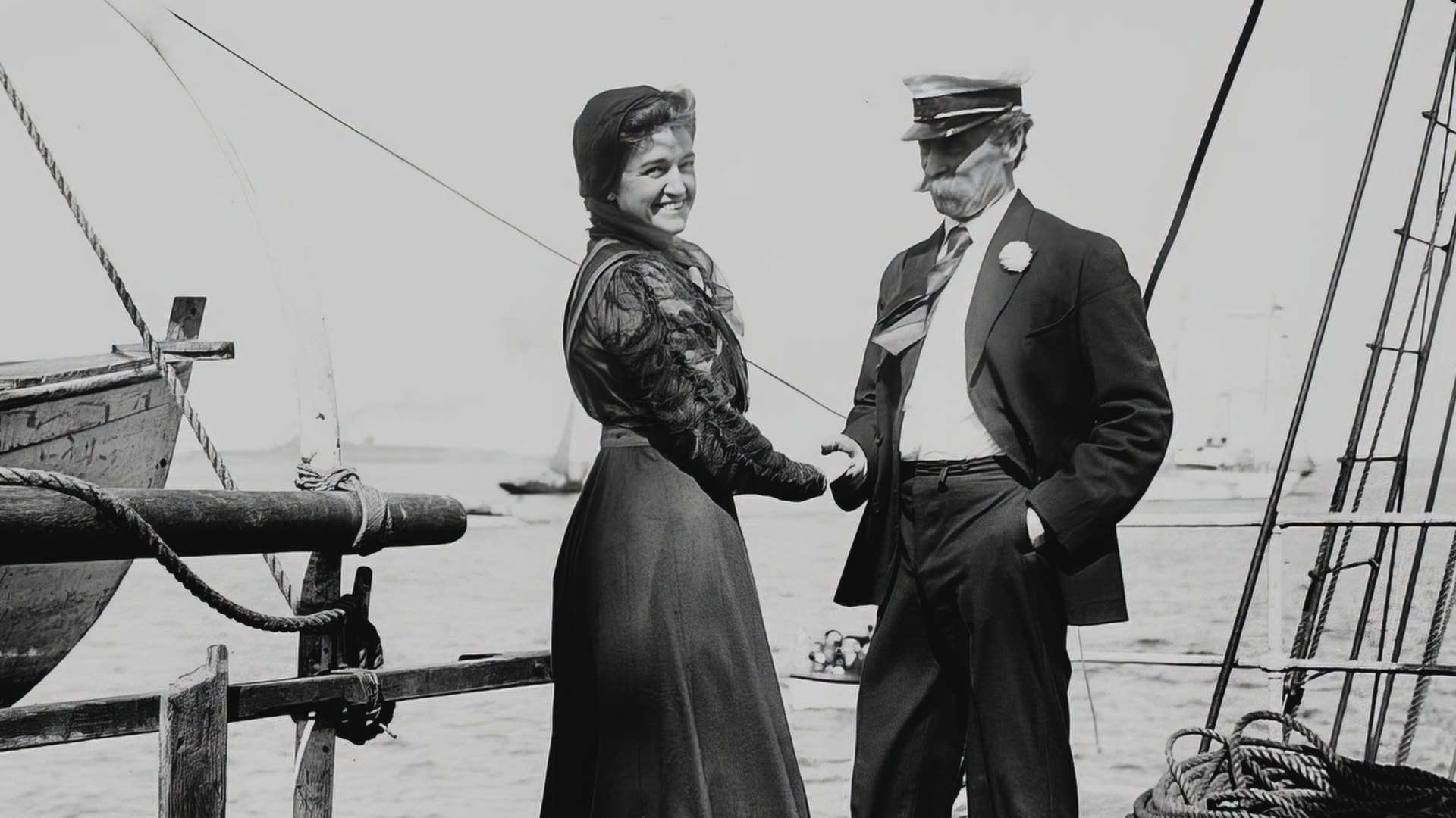 Josephine und Robert Peary an Deck eines Schiffes