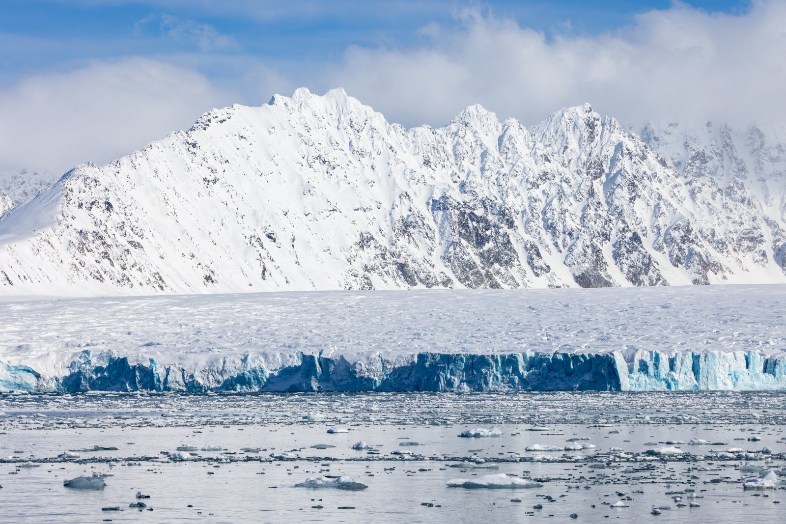 Die elf Kilometer breite Gletscherfront des Lilliehöökbreen im Krossfjord, Spitzbergen